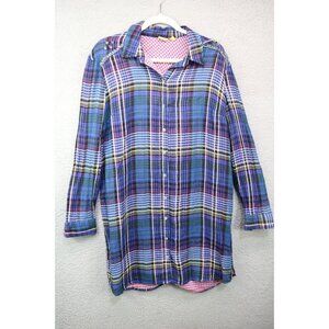 True Craft Gauzy Long Sleeve Plaid Button Up Dress-Size Large-Beaded